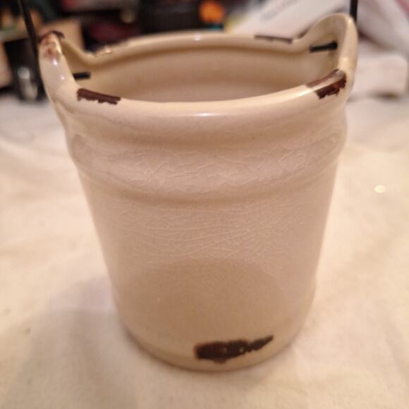 3in Ceramic Bucket with Metal Handle Planter Bird And Flowers - Picture 3 of 6